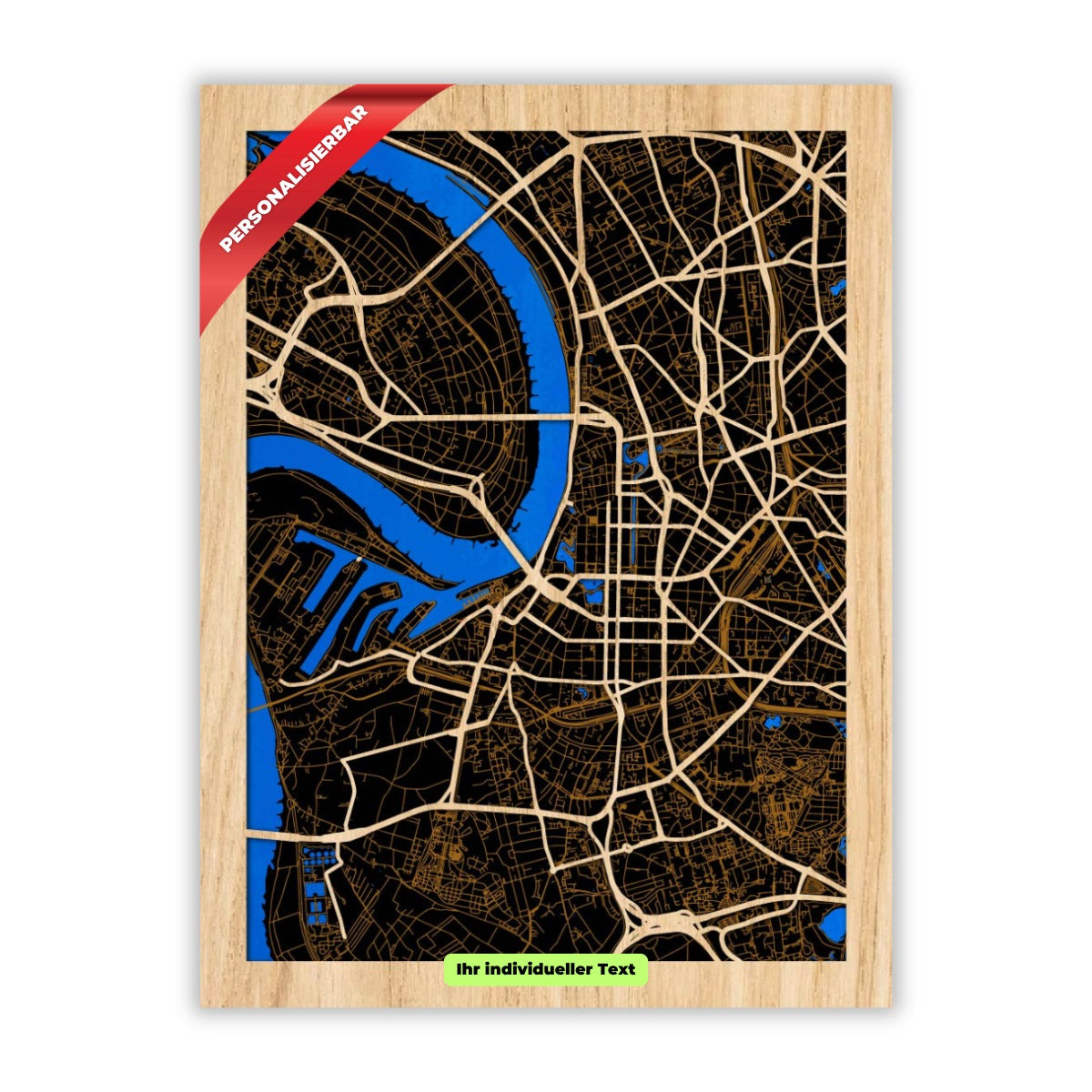 Düsseldorf Stadtplan aus Holz – Personalisierbar & Individuell