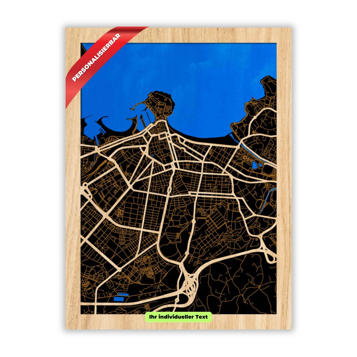 Gijon Map aus Holz – Stadtplan Geschenk