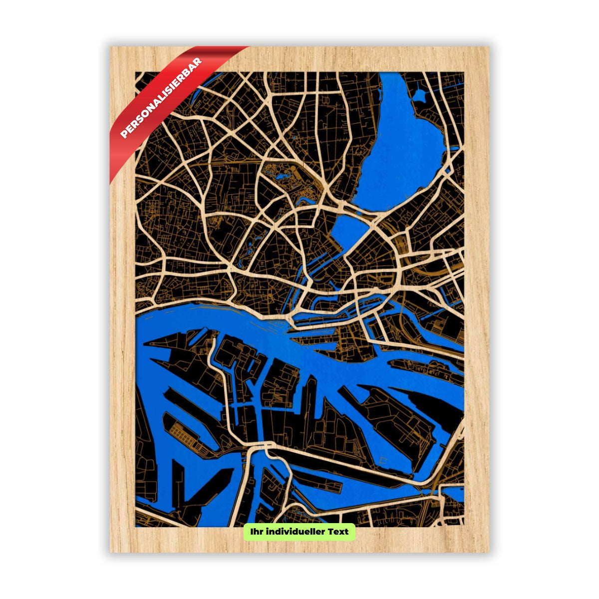 Hamburg 3D Stadtplan aus Holz – Personalisierbar & Individuell