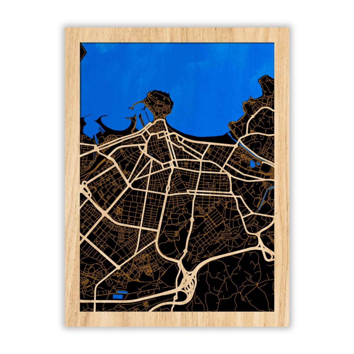 Gijon Map aus Holz – Stadtplan Geschenk