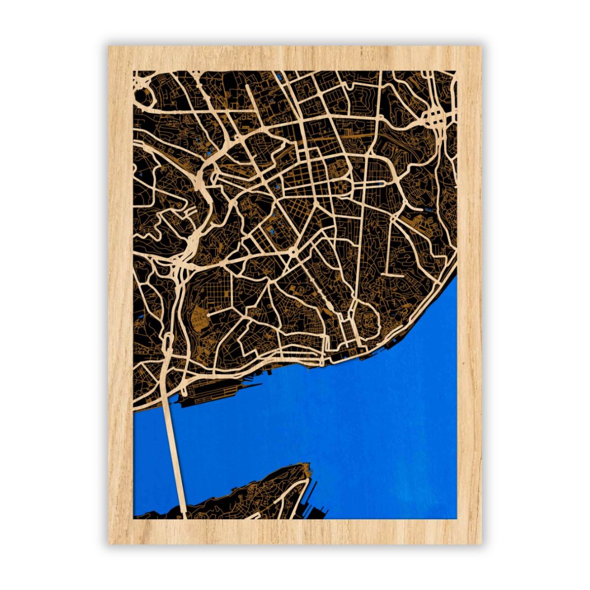 Lissabon Stadtplan aus Holz – Persönliche Gravur Geschenk