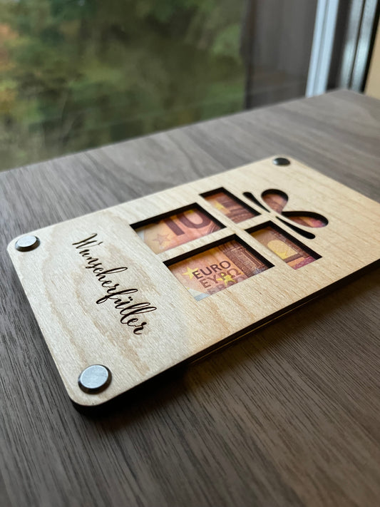 Wunscherfüller – Weihnachts-Geldgeschenk aus Holz – Karte "Geschenk"