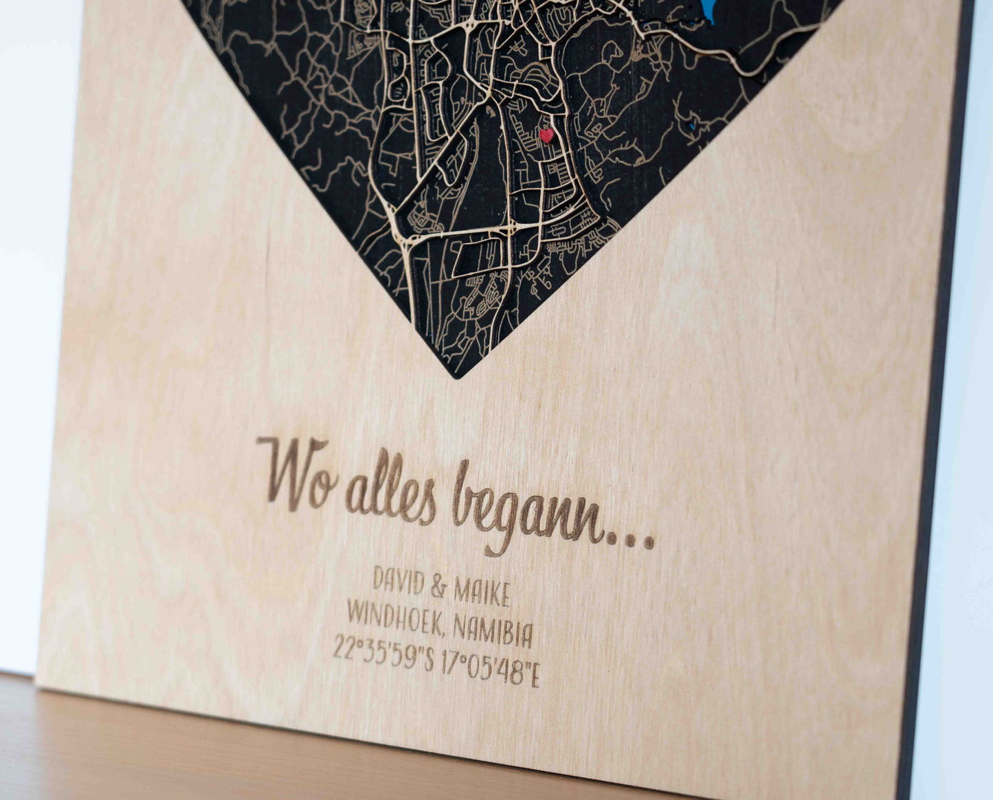 Stadtplan aus Holz "Wo alles begann" ❤️ 30x40 cm Herz – Hochzeitstag Geschenk