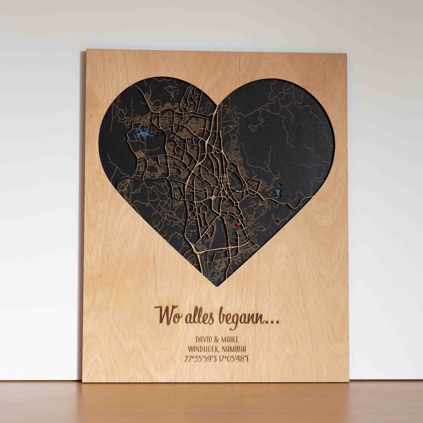 Stadtplan aus Holz "Wo alles begann" ❤️ 30x40 cm Herz – Hochzeitstag Geschenk