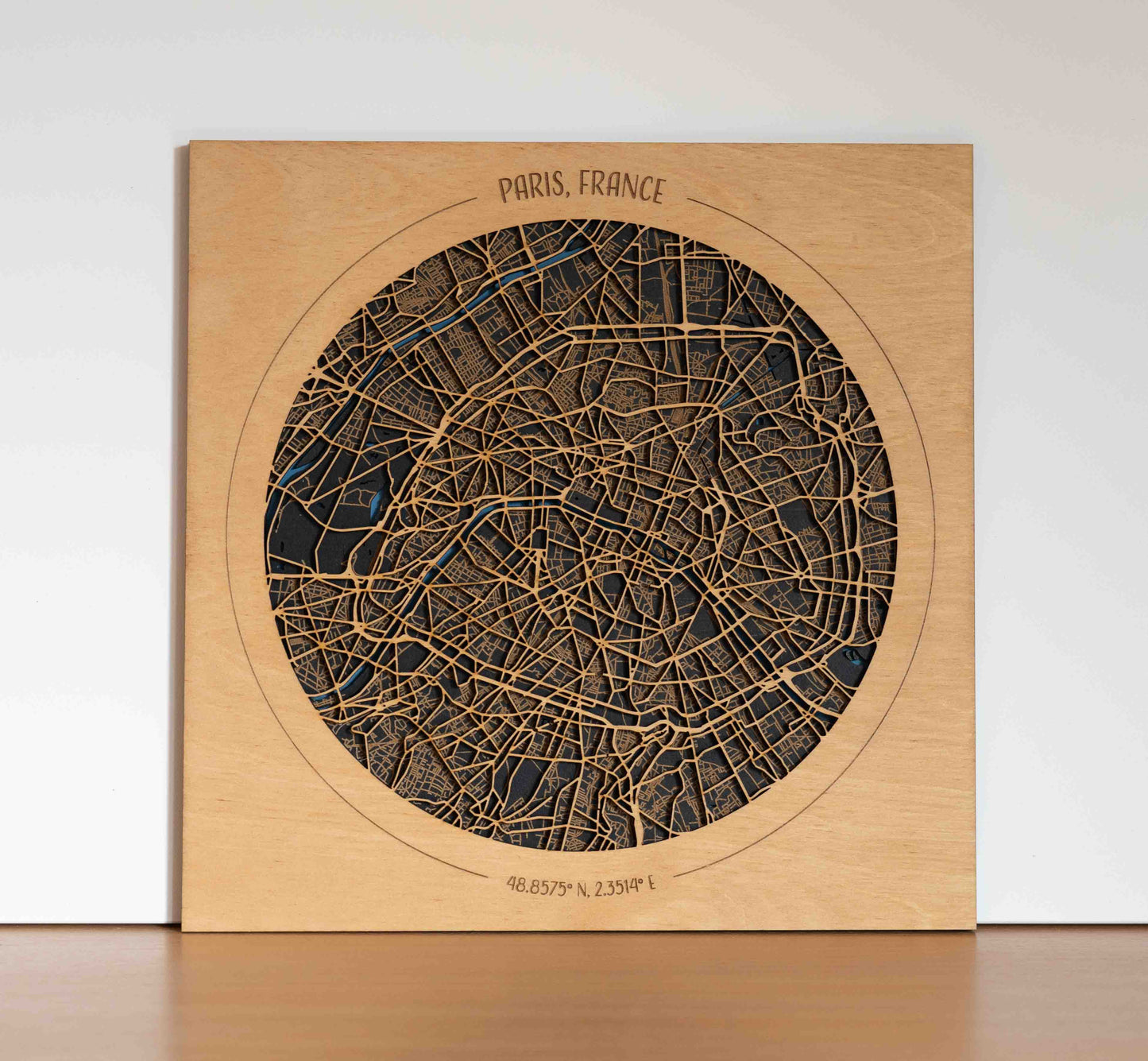 Paris Stadtplan aus Holz – 29 x 29 cm Rund