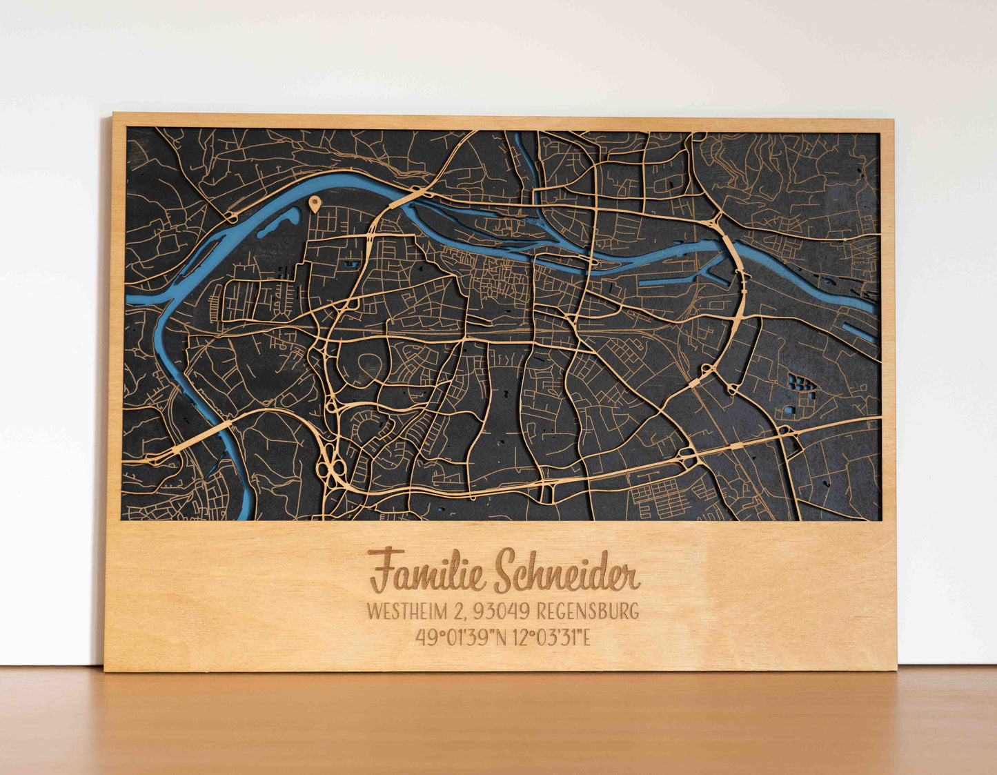 Dein Ort, dein Design – Stadtplan aus Holz – 41 x 29 cm Querformat