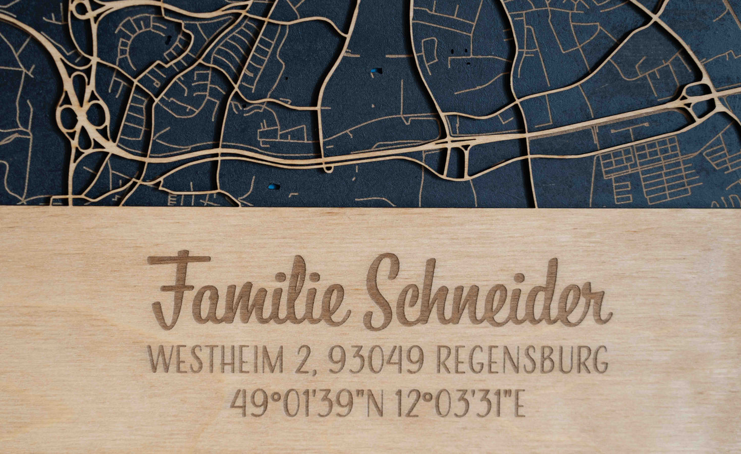 Dein Ort, dein Design – Stadtplan aus Holz – 41 x 29 cm Querformat