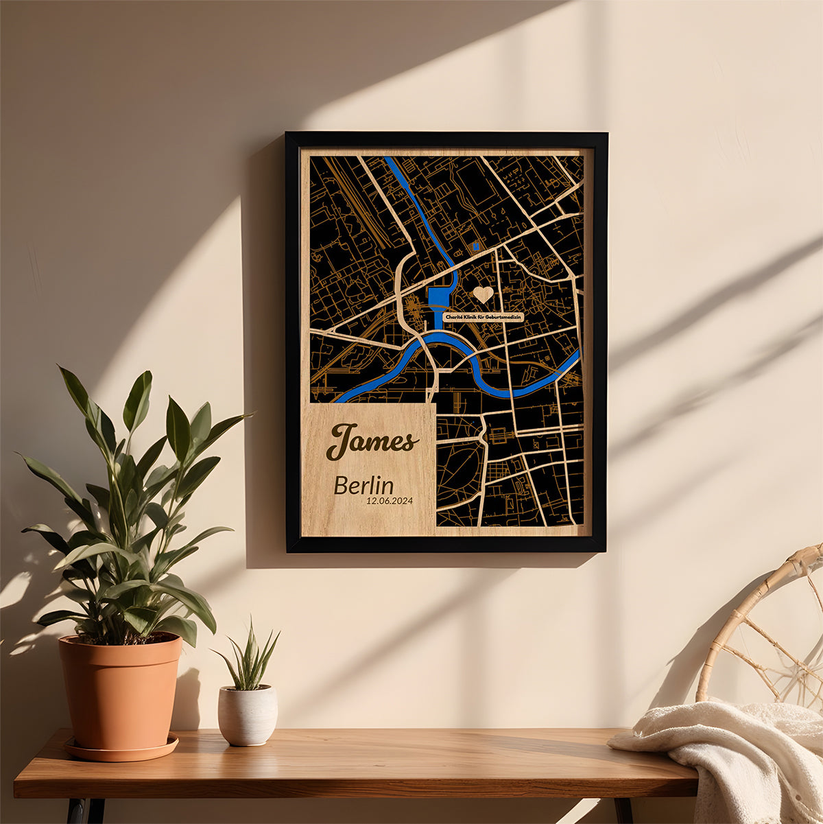 Personalisierte Geschenk zur Geburt– Holz Stadtplan