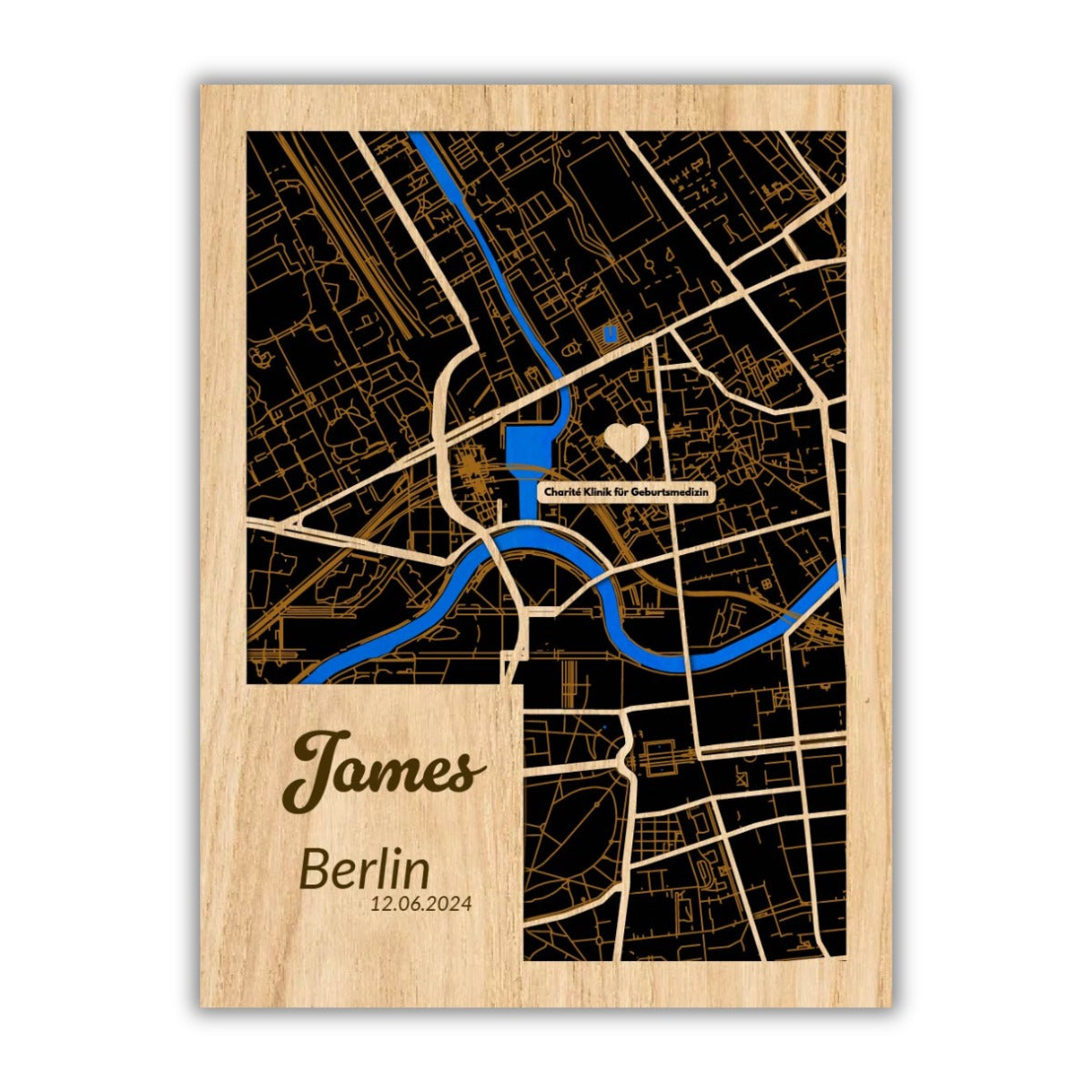 Stadtplan zur Geburt aus Holz