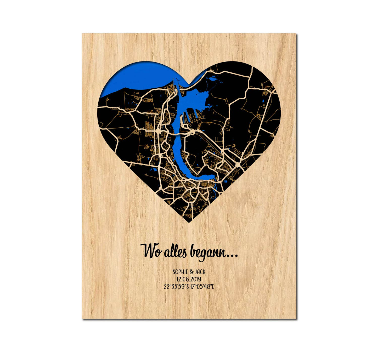 Stadtplan aus Holz "Wo alles begann" ❤️ 30x40 cm Herz – Hochzeitstag Geschenk