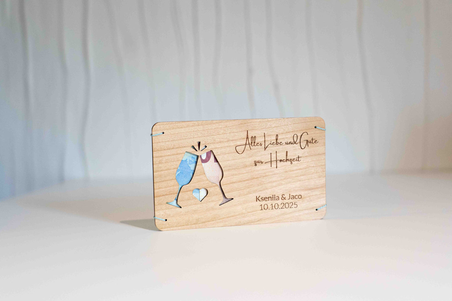 Hochzeitsgeldgeschenk Personalisierbar Holzkarte mit Gläser Motiv