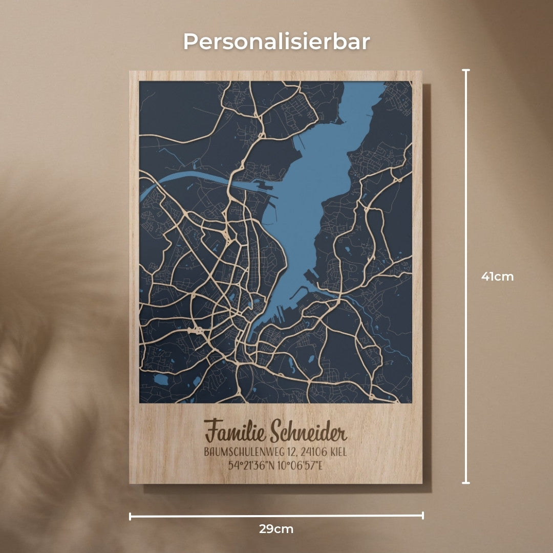 Deine Stadtplan aus Holz – 29 x 41 cm Hochformat