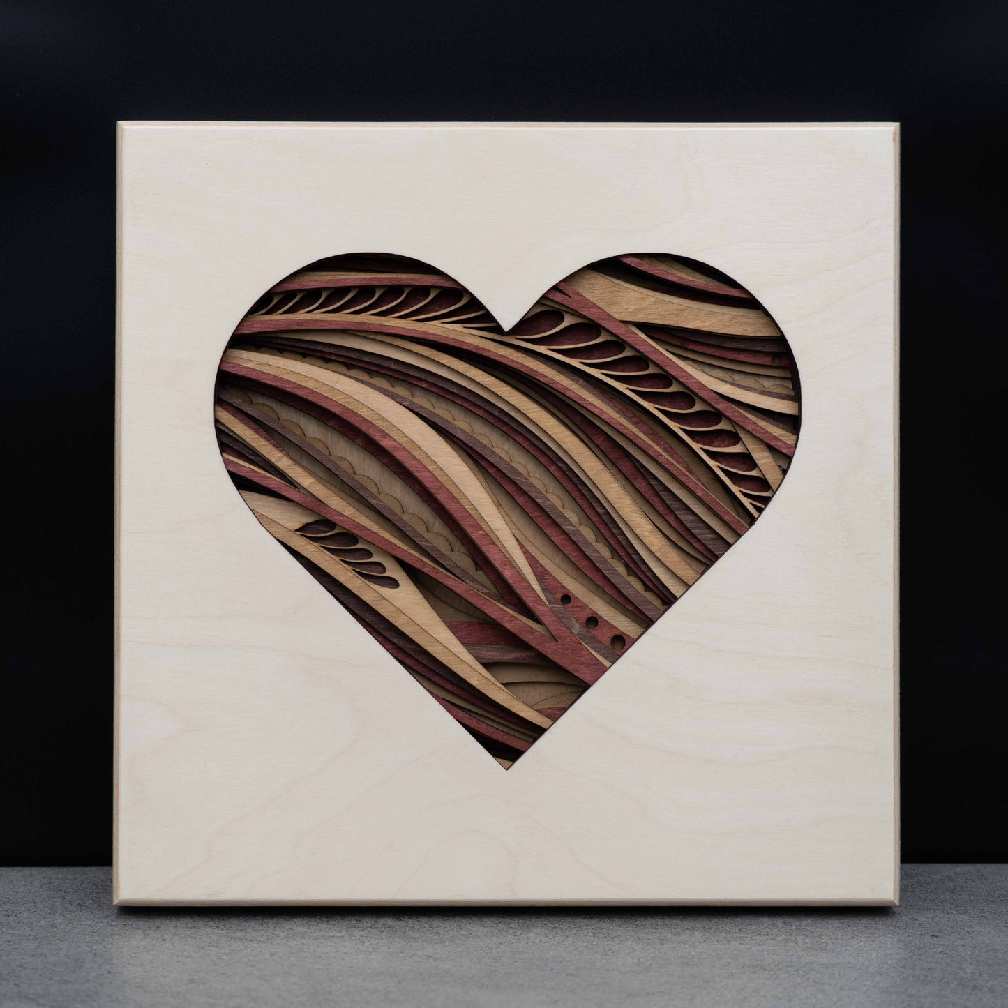 Herz-Mandala Wandbild aus Holz – 8 Lagen 3D – 29×29 cm – Birke Multiplex