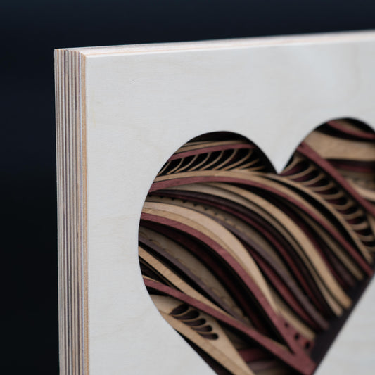 Herz-Mandala Wandbild aus Holz – 8 Lagen 3D – 29×29 cm – Birke Multiplex