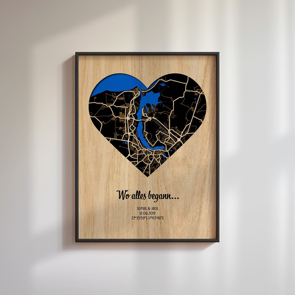 Stadtplan aus Holz "Wo alles begann" ❤️ 30x40 cm Herz – Hochzeitstag Geschenk