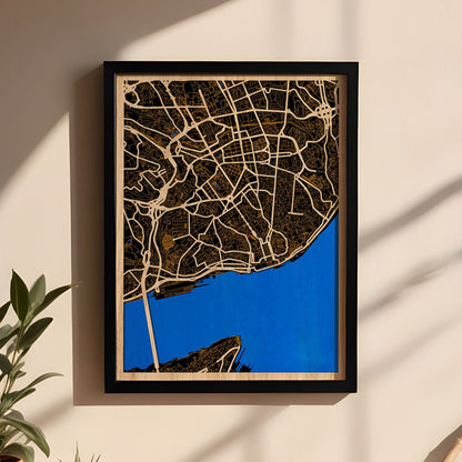 Lissabon Stadtplan aus Holz – Persönliche Gravur Geschenk