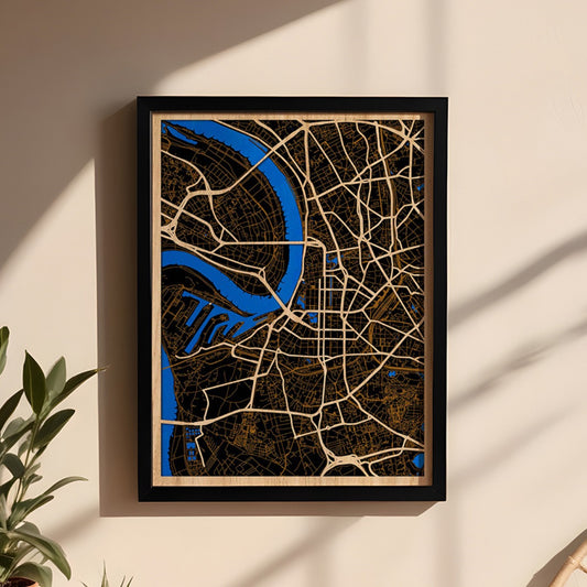 Düsseldorf Stadtplan aus Holz – Personalisierbar & Individuell