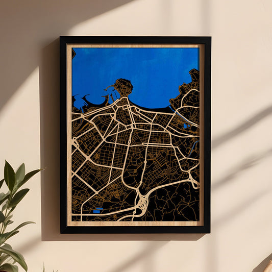 Gijon Map aus Holz – Stadtplan Geschenk