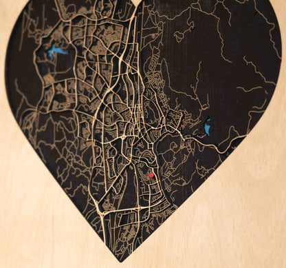Stadtplan aus Holz "Wo alles begann" ❤️ 30x40 cm Herz – Hochzeitstag Geschenk