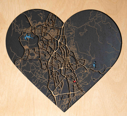 Stadtplan aus Holz "Wo alles begann" ❤️ 30x40 cm Herz – Hochzeitstag Geschenk