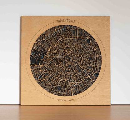 Paris Stadtplan aus Holz – 29 x 29 cm Rund