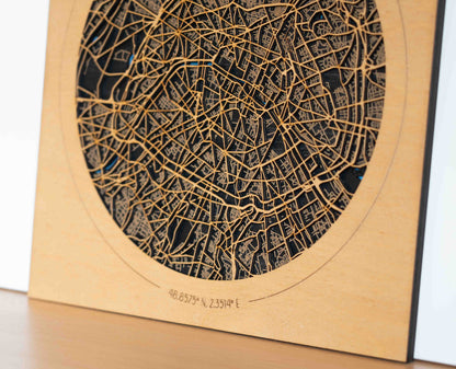 Paris Stadtplan aus Holz – 29 x 29 cm Rund