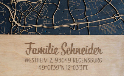 Dein Ort, dein Design – Stadtplan aus Holz – 41 x 29 cm Querformat