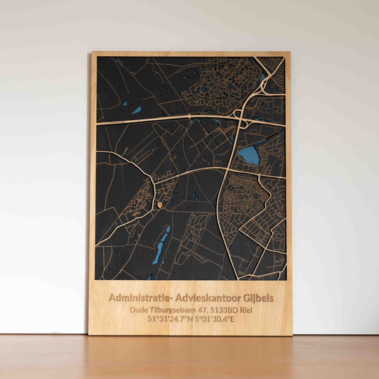 Dein individueller Holzstadtplan fürs Büro – 29 x 41 cm Hochformat