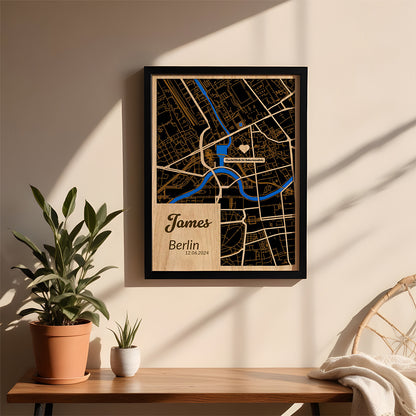 Personalisierte Geschenk zur Geburt– Holz Stadtplan
