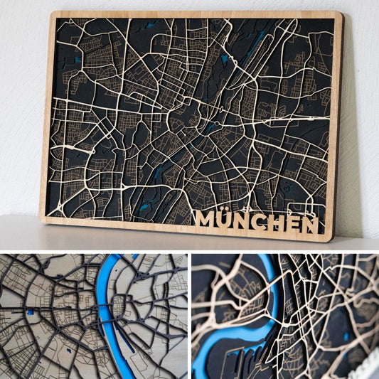Personalisierter Stadtplan aus Holz – 41 x 29 cm Querformat
