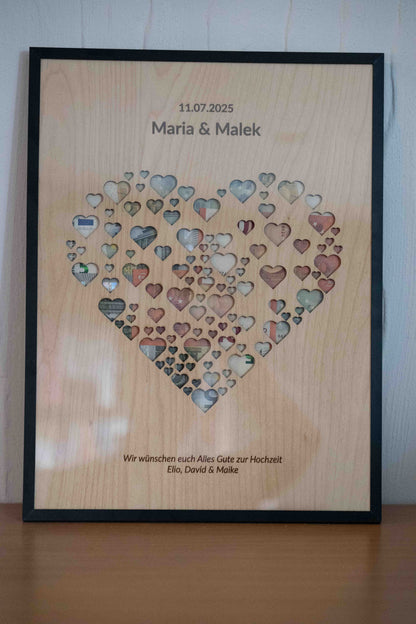Personalisiertes Hochzeitsgeldgeschenk Herz Wandbild aus Holz