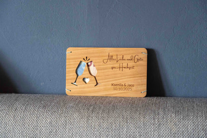 Hochzeitsgeldgeschenk Personalisierbar Holzkarte mit Gläser Motiv