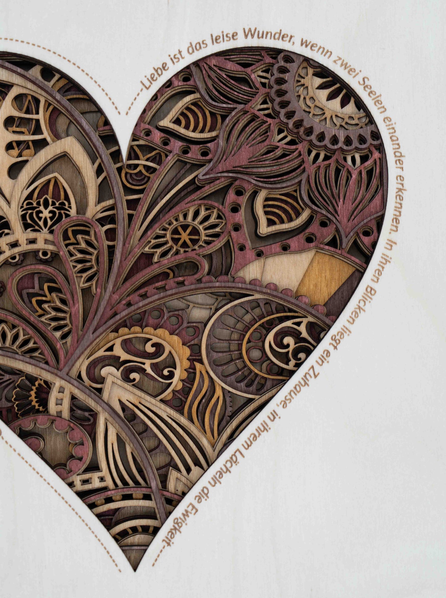 Herz-Mandala Wandbild mit Spruch – 3D Holzbild aus Birke (10 Lagen) 29×29 cm