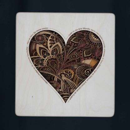Herz-Mandala Wandbild mit Spruch – 3D Holzbild aus Birke (10 Lagen) 29×29 cm